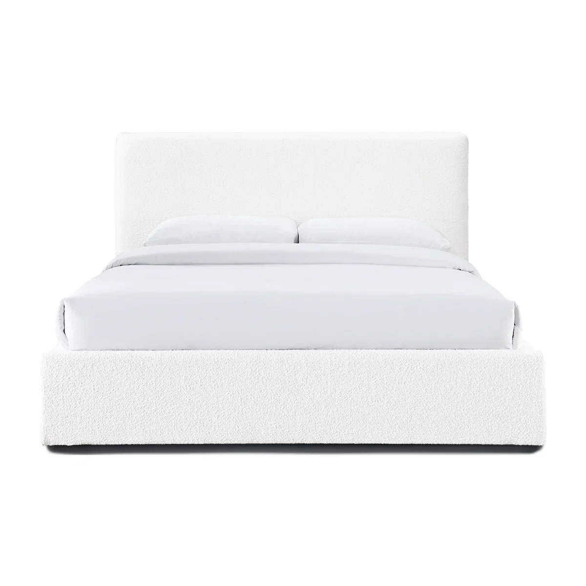 Sturdy MDF Frame Foam Padded Fully Upholstered Boucle Fabric Bed Bedroom Furniture Box Spring Bed Queen Bed Frame