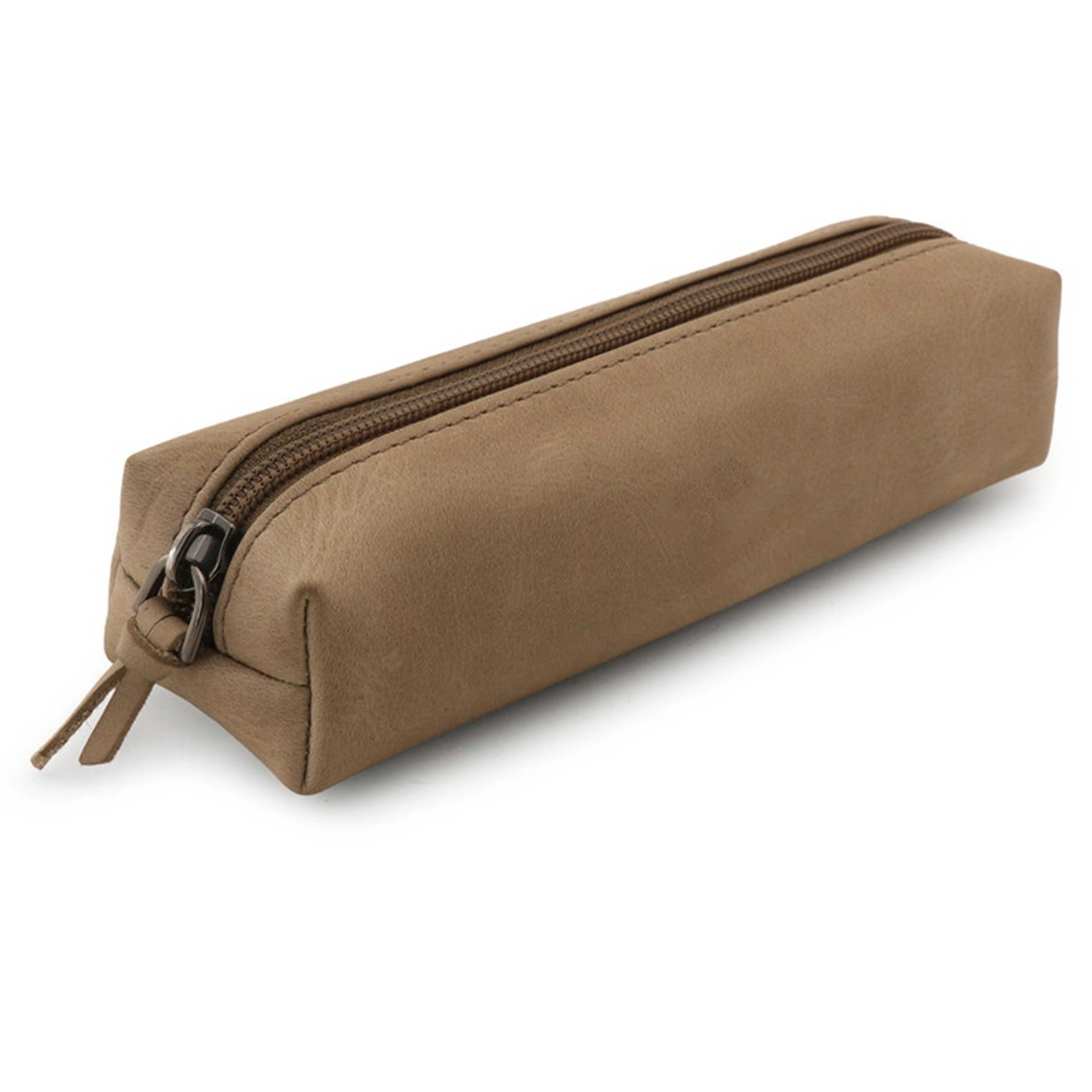 Handmade High Quality Leather Pencil Bag with Personalized Geometric Pattern Zipper Closure Men/Women Travel Use Model AL-545