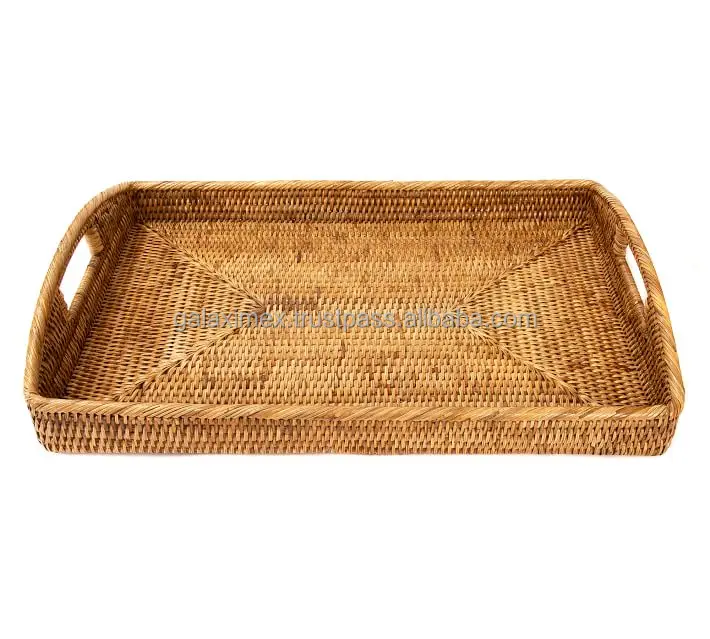 Natural Rectangular Serving Trays Bamboo Rattan Storage Basket for Fruit Kitchen Tableware Accessories for Bathroom Use