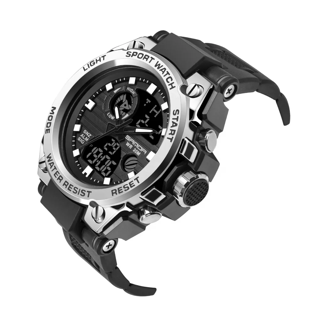 Green Light Black Rubber Strap Digital Watches Quartz Movement Waterproof Sport Men Grade Big Smart Watch