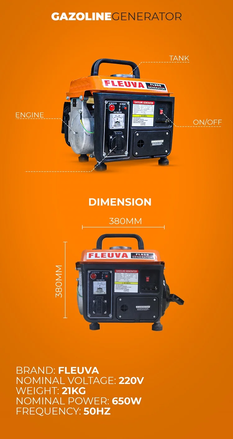 Light Weight Compact Design 3000 rpm Speed 950 Mini Portable Gasoline Generator Petrol Generator Manufacturer