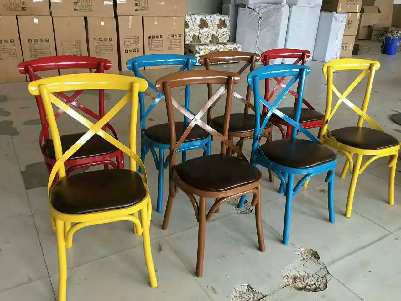 Classical-style Metal Leather Dining Chair with Metal Backrest