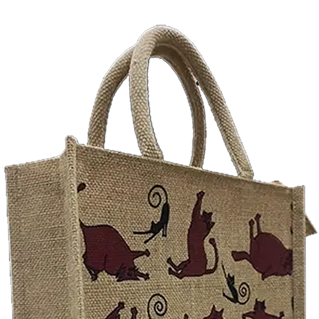 Jute hand bags with cat yoga motif silkscreen printing novation gift bags custom tote bag made in India  West Bengal