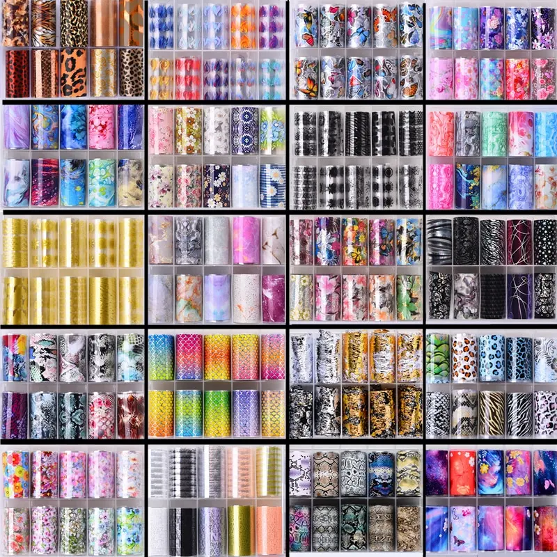 designer logo nail foil transfer plastic nail art glue decals 10 rolls nail art transfer paper foil kit