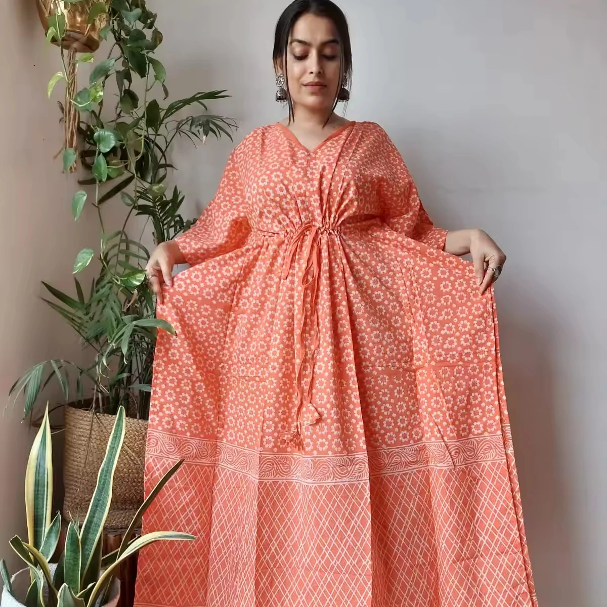 Pure Cotton Kaftan Hand Block Printed 100% Pure cotton  Summer Clothing Plus Size Dress Beach Wear Dress