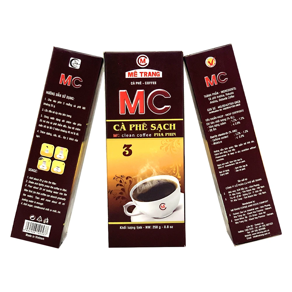MC3 coffee powder mixing Arabica and Robusta coffee beans with high quality best price in box packaging