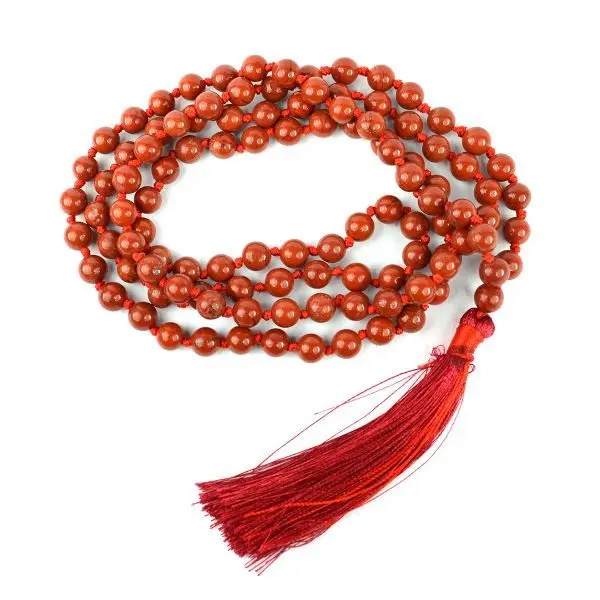 Best Price Natural Precious Stone Red Jasper Crystal Hand Knotted 108 Beads Jap Mala Energised Root Chakra Gemstone Necklace