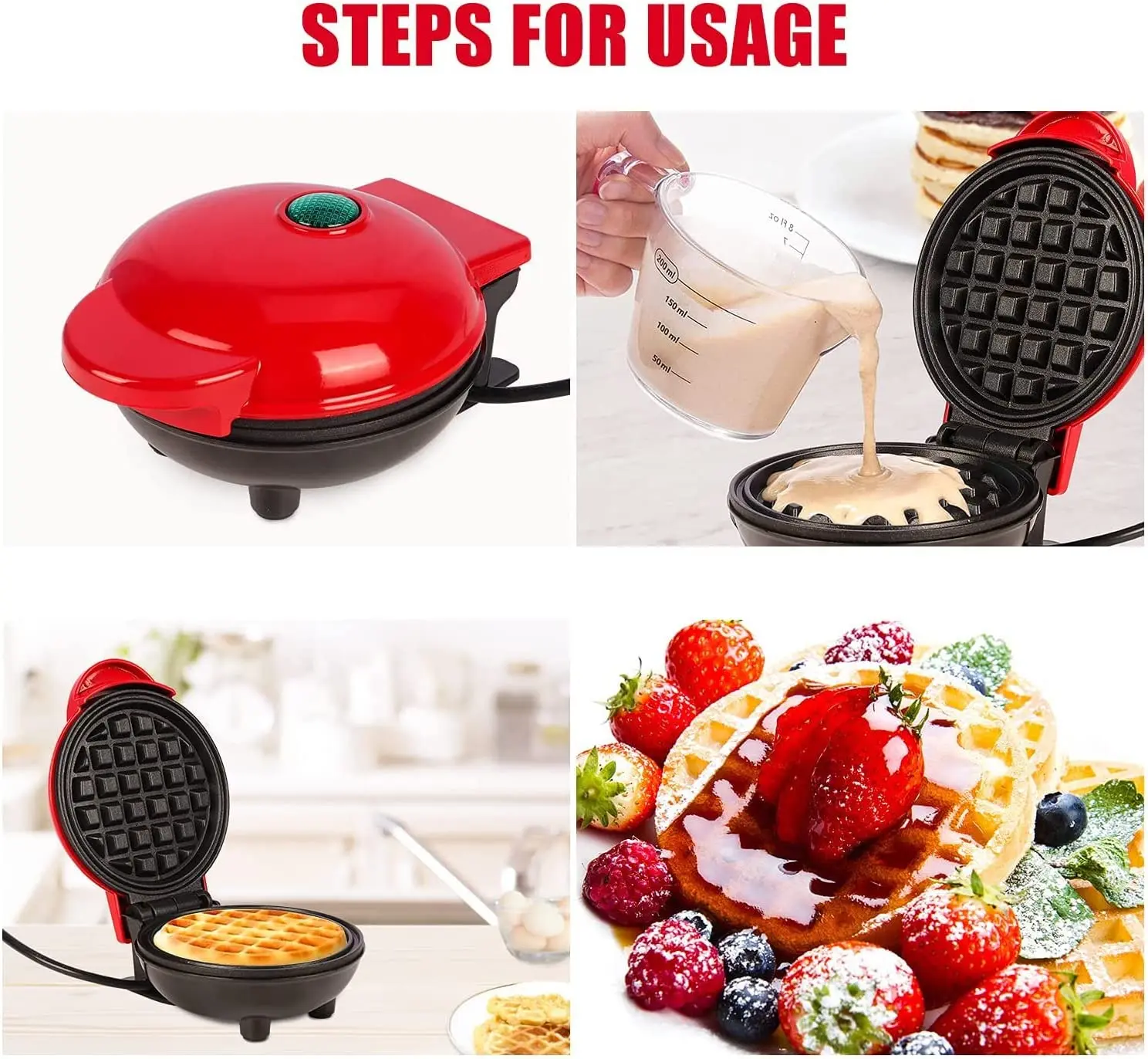 Non-stick Mini Electric Waffle Maker Waffle Iron for Individual Pancakes, Belgian Waffles, Cookies