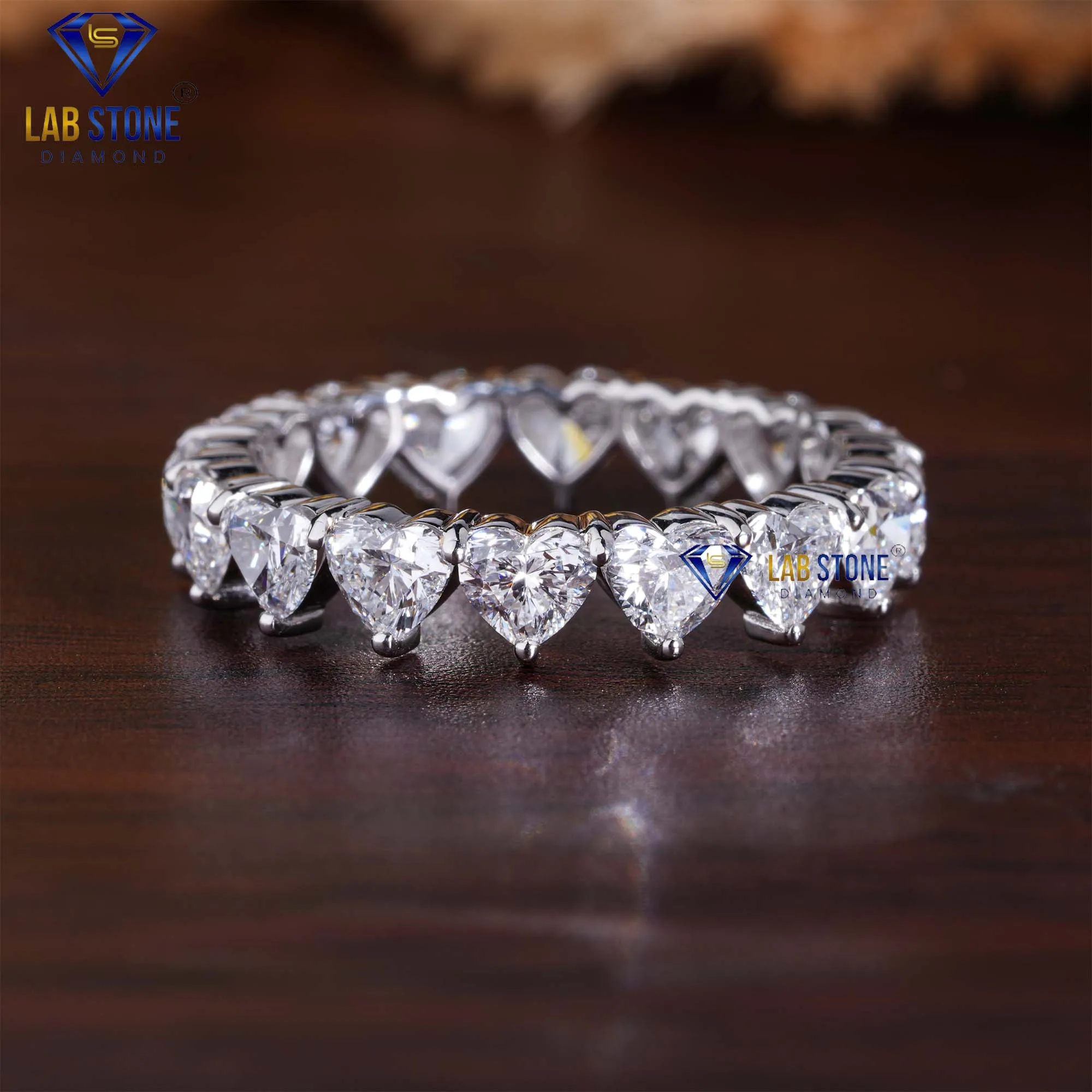 3.18 TDW Heart Cut Diamond White Gold Ring by Lab-Stone / Ethical And Stunning Ring / EF-VS color