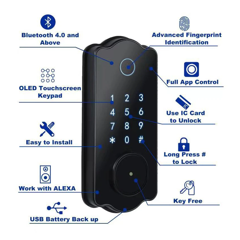 Smart lock keyless entry door bolt door lock, digital password fingerprint electronic door lock with keypad