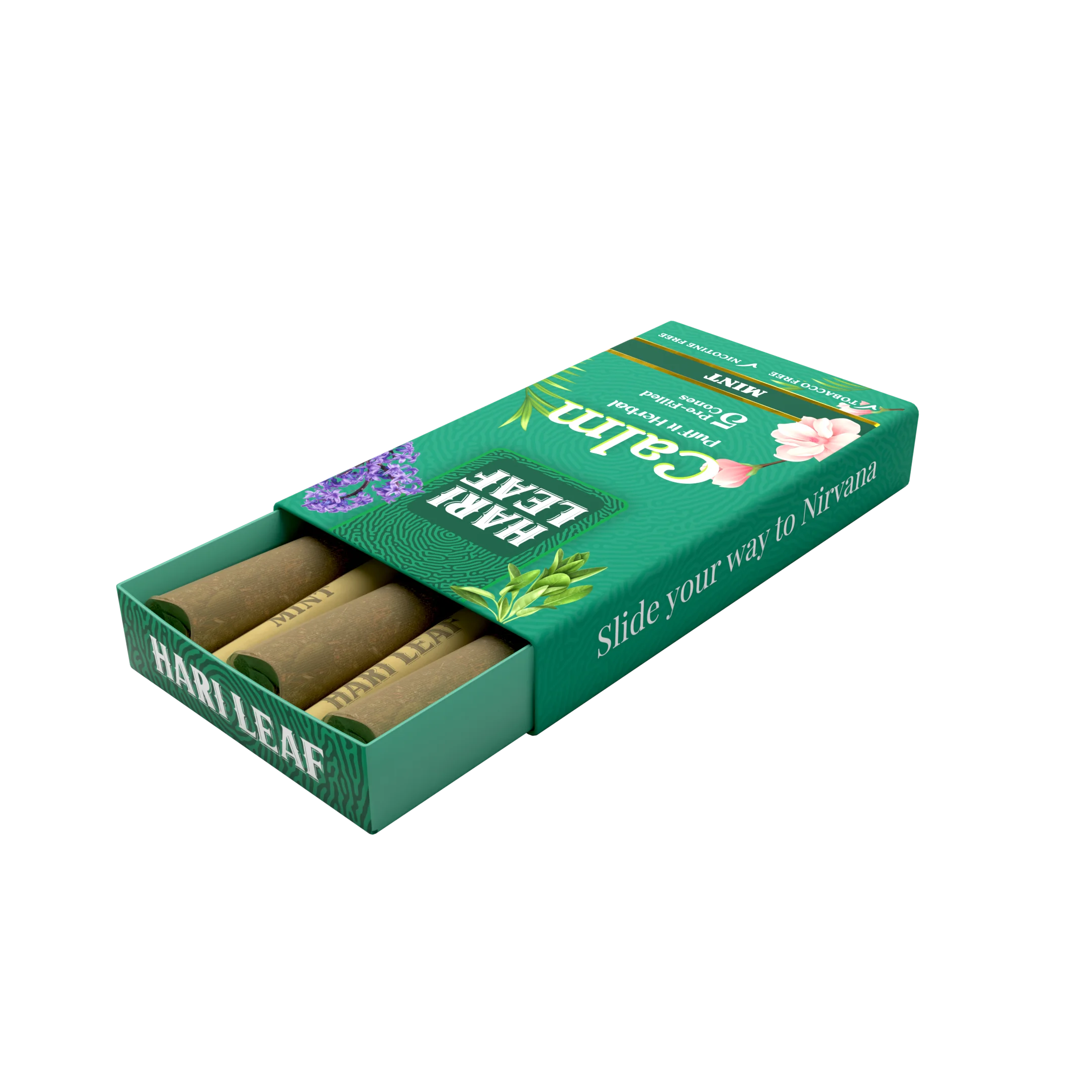 Hari Leaf Calm Blend Mint Pre filled Cones Non Tobacco Non Nicotine Refreshing Mint Flavor 5 Cones per Pack