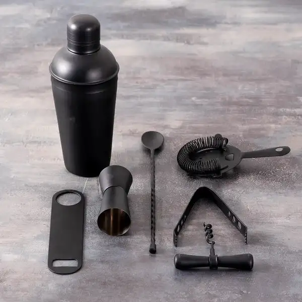 Amazon Top Seller Custom 7 Pieces Luxury Bartender Kit Matte Black Boston Cocktail Shaker Set with Bar Tools Accessories