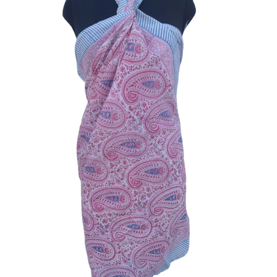 Beautiful Cotton Summer Scarf Colorful Wholesale Sexy Beach Wear Hand Block Printed Pareo Sarong