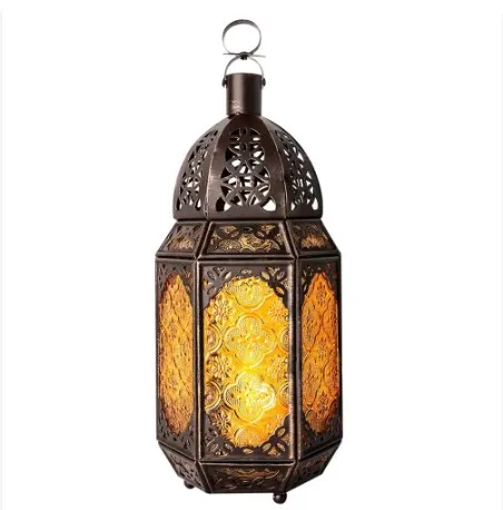 Candle Lantern Hanging DecorHandcrafted Moroccan Table Lantern Lamp Tiffany Style Table Light With Gold Metal