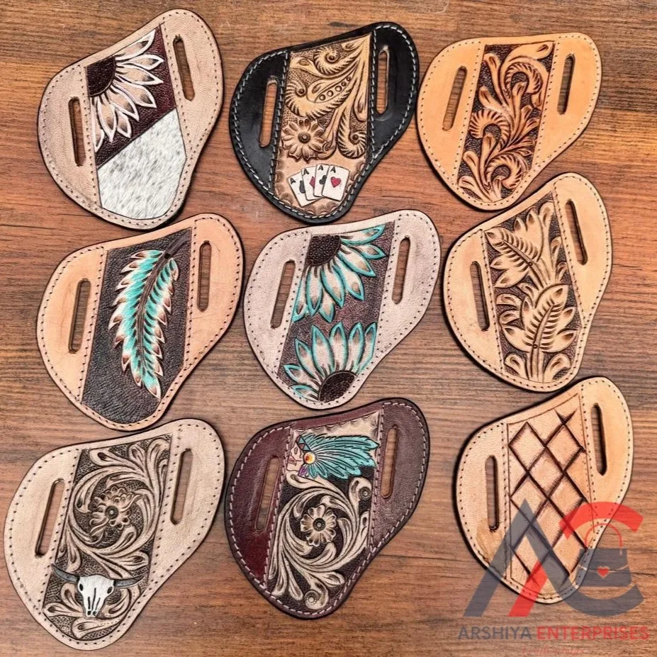 Premium Quality Personalized Belt Trapper Knife Sheath Sunflower Carved Leather Cover Tooled Leather Holster Optimal Comfort