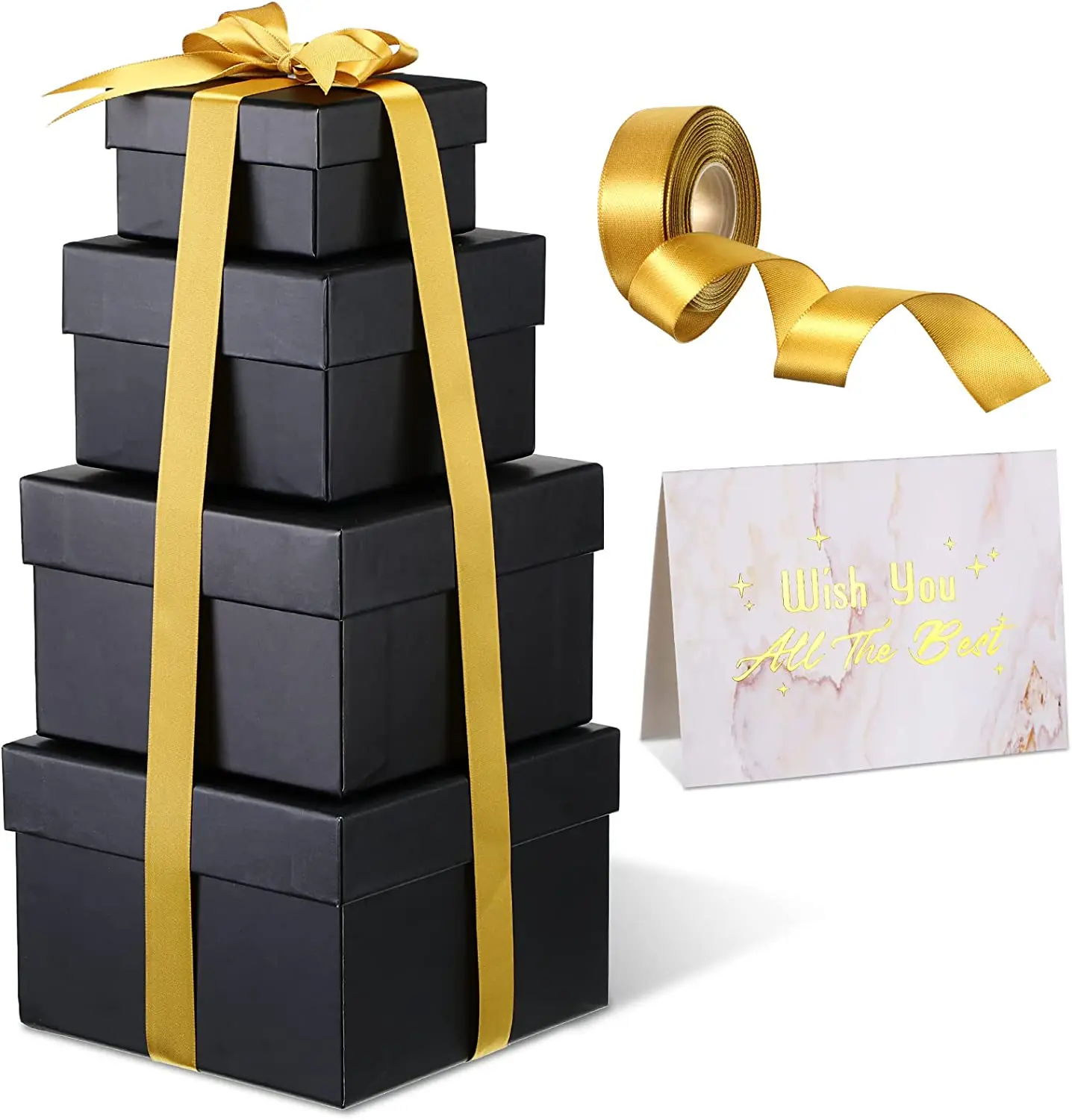 Square Boxes Stackable Favor Boxes Decorative Cardboard Box with Ribbon for  Holiday Birthday Weeding Party Gift