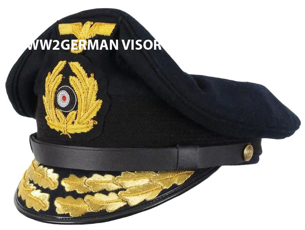 LIMITED EDITION GERMAN WW2 Kriegsmarine Officers Visor HAT WITH EMBROIDERED WREATH AND INSIGNIA
