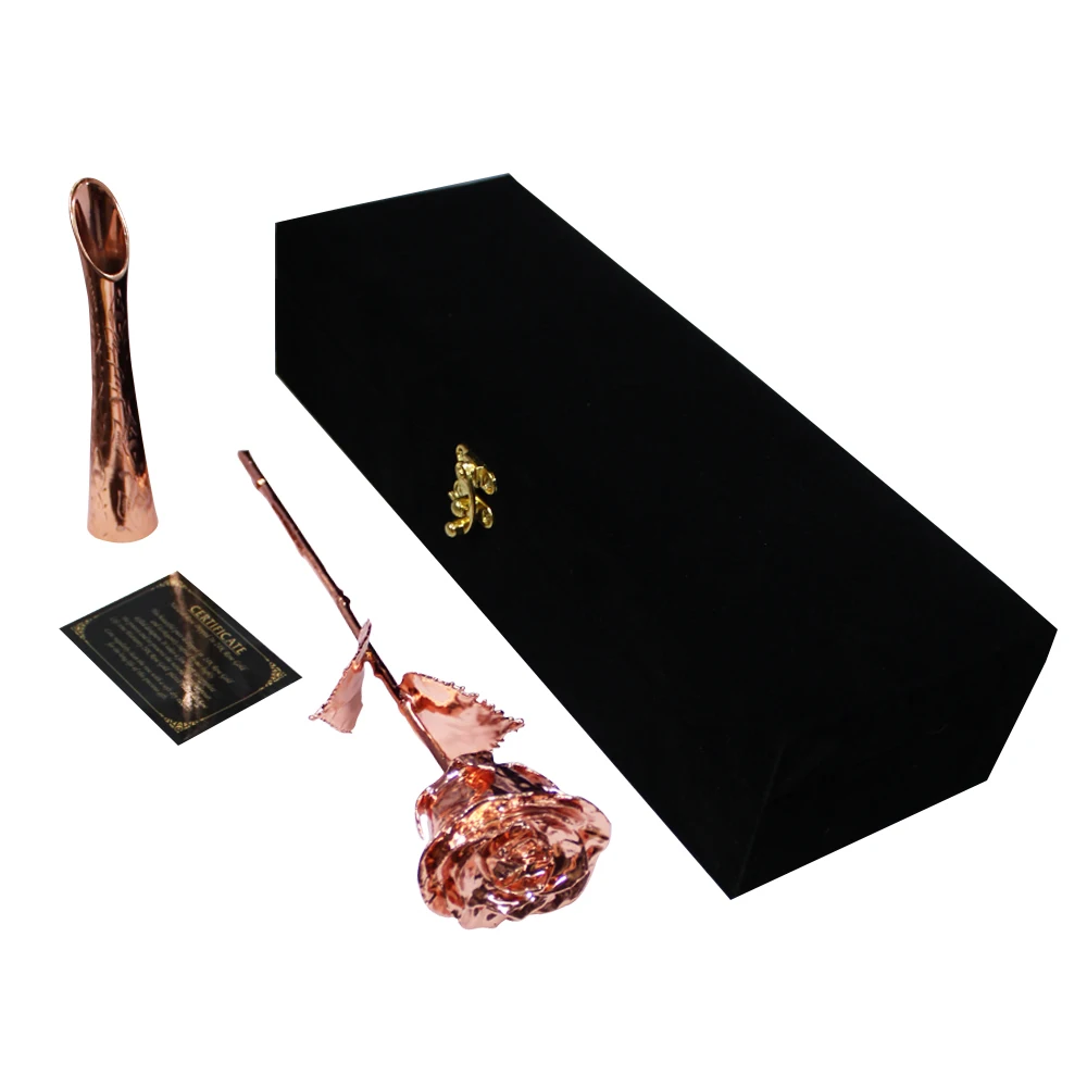 Hot selling 2023 Rose Gold plated Natural Rose with vase and velvet box Natural rose dipped in Rose Gold