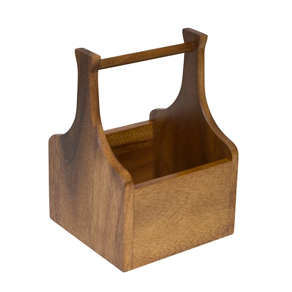 Premium Caddy Table Organiser Handmade Wooden Basket Shape Multipurpose Cutlery Holder 4 Compartments with carrying handle