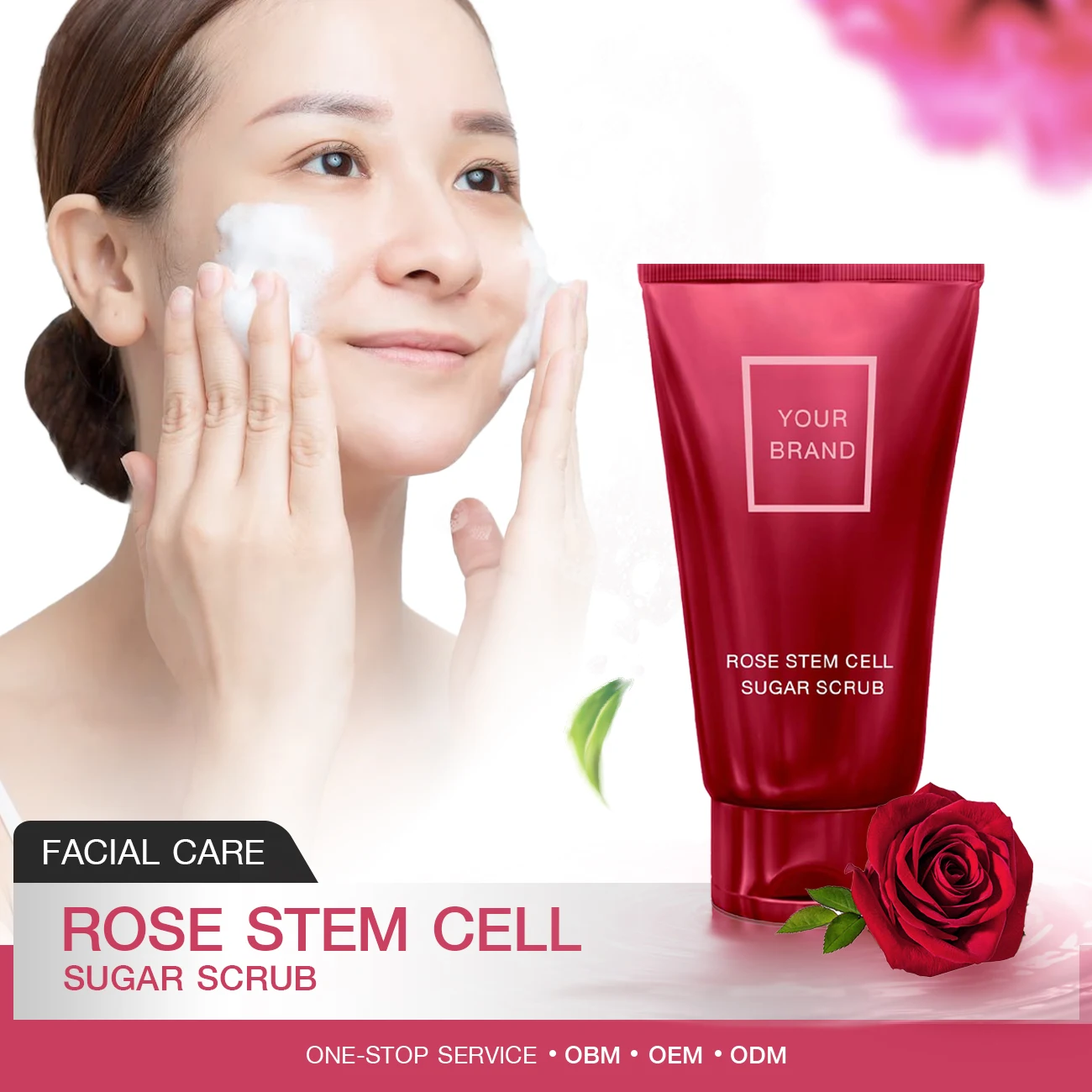 OEM Facial Care Rose Stem Cell Sugar Scrub with Vitamin E Safe Smooth Radiant Moisturizer Anti-wrinkles from Thailand