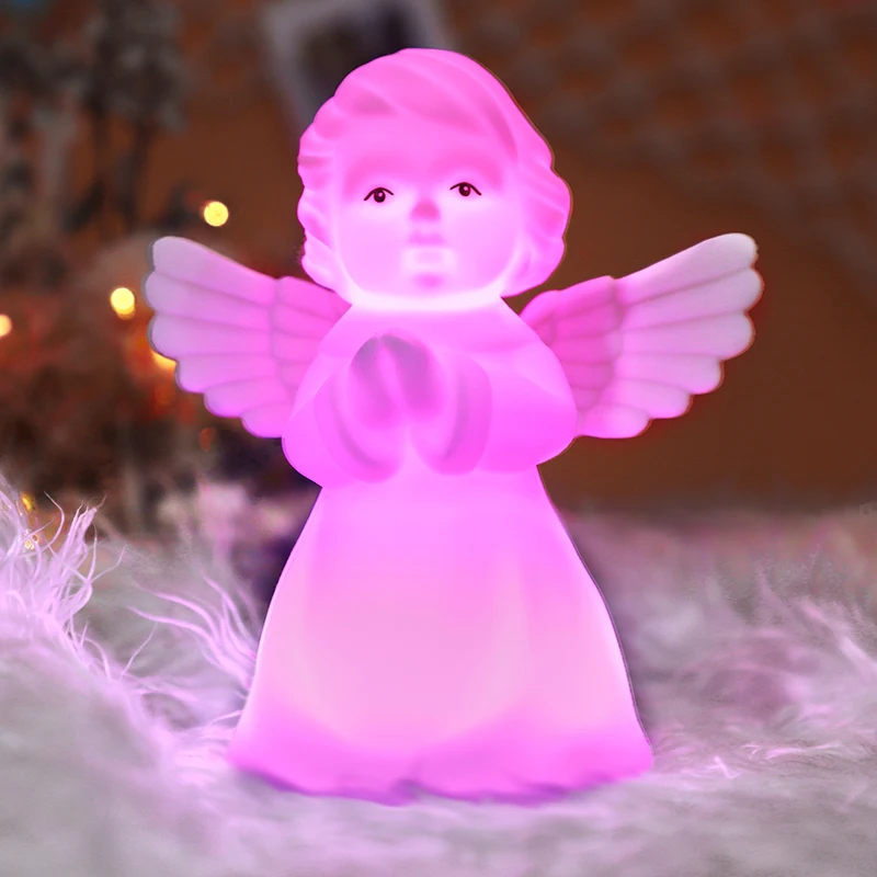 Factory Price Kids Toy Christmas Gift Home Decor Lamp  Soft Angel Shape RGB Baby Sleep Silicone Night Light