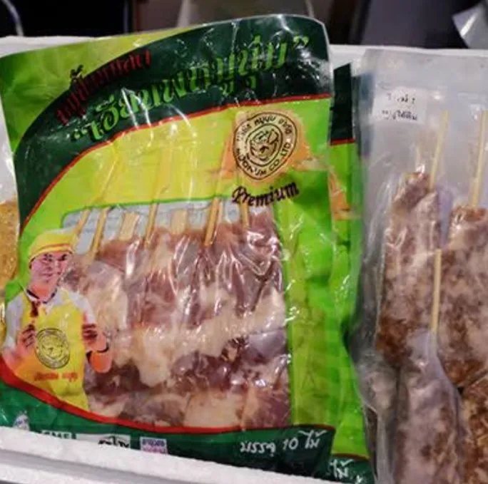 Тайские закуски, замороженные поршеные свиные шпажки, тайский стиль, «Мото пин», жареная свинина, Лидер продаж в Таиланде, 500 г/пакет