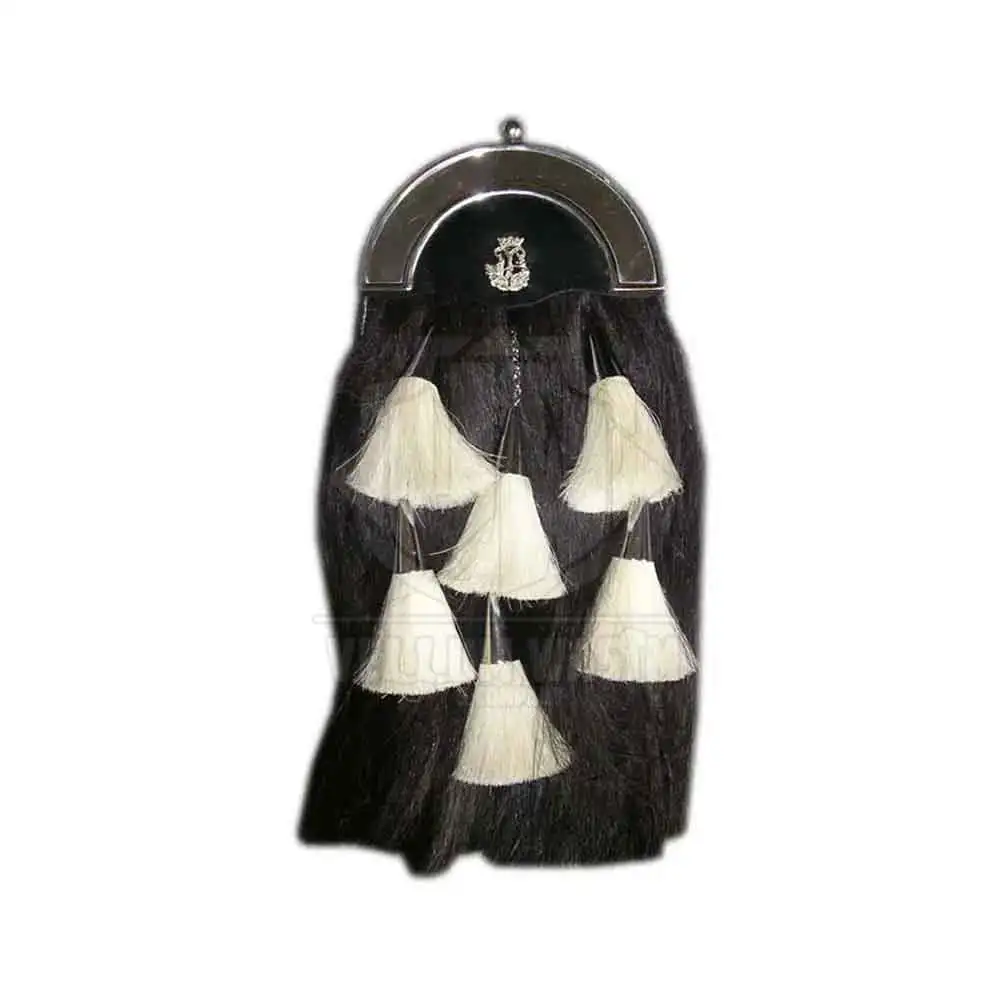 Белый длинный конский волос Sporran ( 100% оригинал) с простым Cantle Sutherland Highlanders Длинный Конский