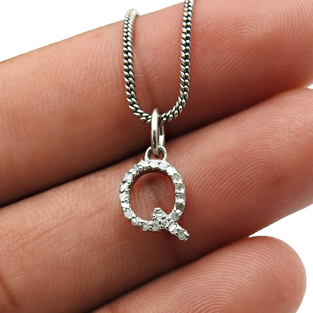 Pendant Alphabet R Diamond Initial Letter Pendant Necklace 925 Sterling Silver 18k Gold Plated Handmade Vintage For Woman