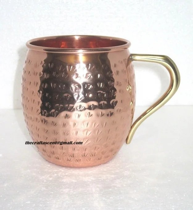 Set of 2 Copper Moscow Mule Mugs Barrel Shape With Hammered Polished Handmade Metal Drinkware For Bars And Restaurant By India