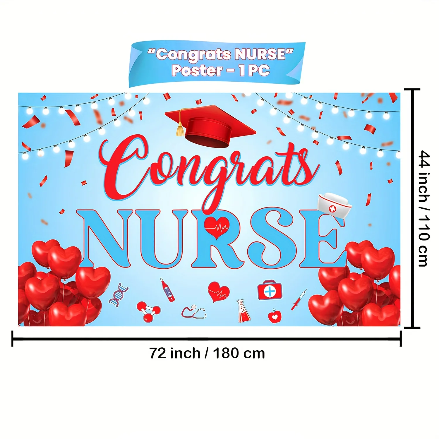 1pc Congrats Nurse Backdrop Red And Blue Nursing Graduation Party Supplies Nurse Graduation Decorations Class Of 2024