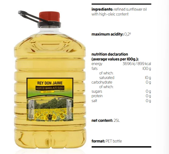 delightful high oleic sunflower oil in PET bottles for cooking