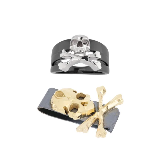 High Quality Gift Set Moneyclip And Ring Skull Punk Design Style Made In Italy Italian Handmade Jewels Unisex