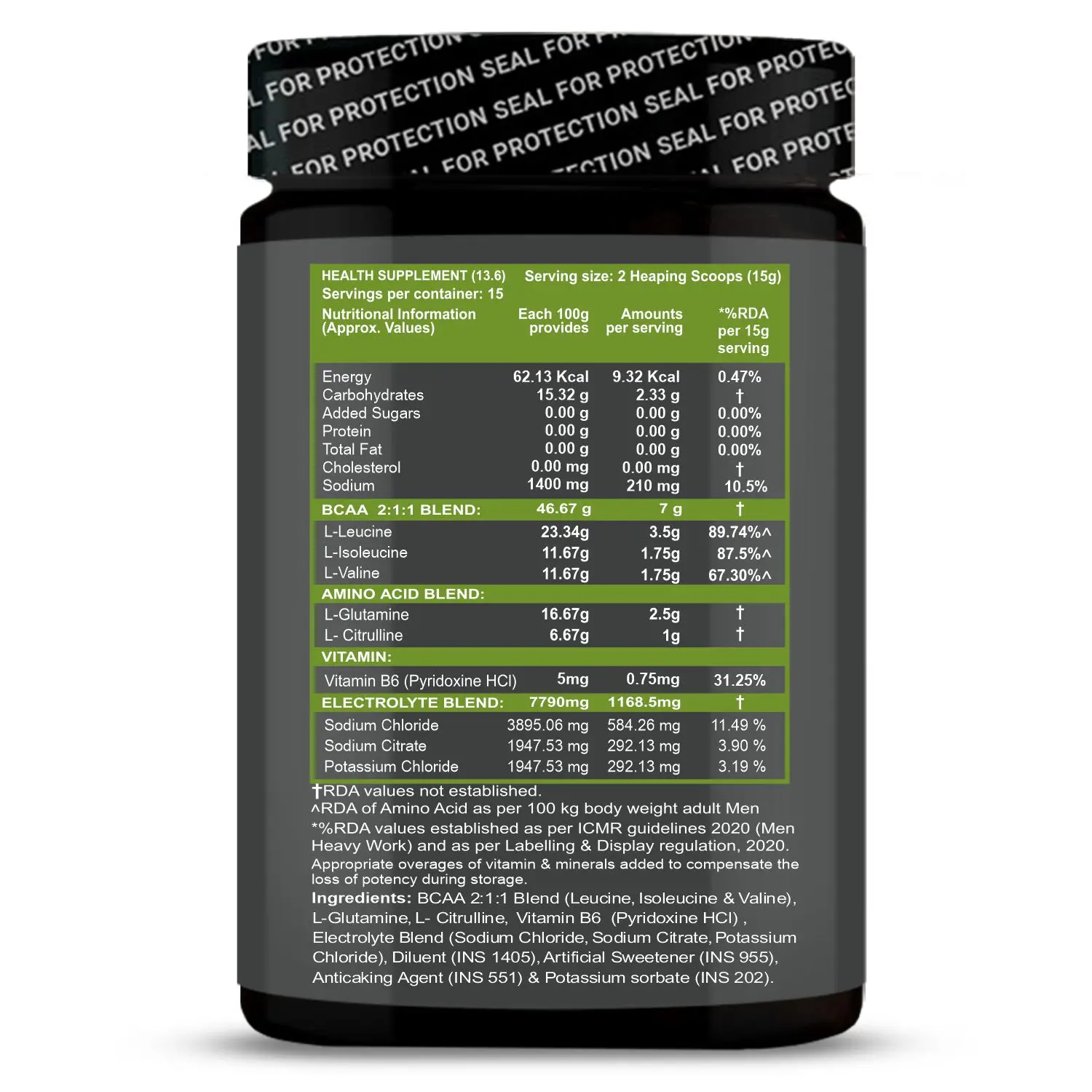 BCAA PRO Supplement for Men & Women 15g Serving with L-Glutamine & L-Citrulline|Max Strength BCAA Powder with 1168.5mg