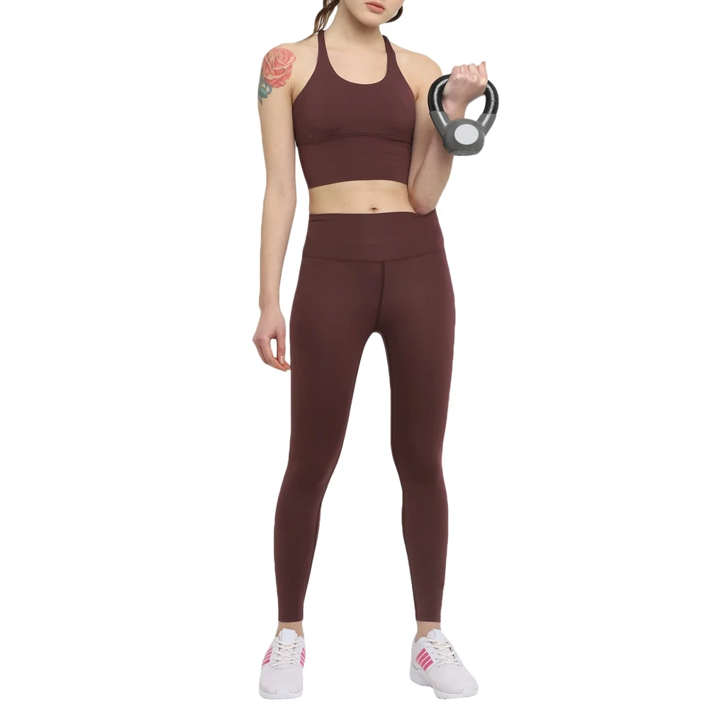 Elastic Waist Low MOQ Legging for Women Brown Dyed Activewear Seamless Fitness Wear Ribbed