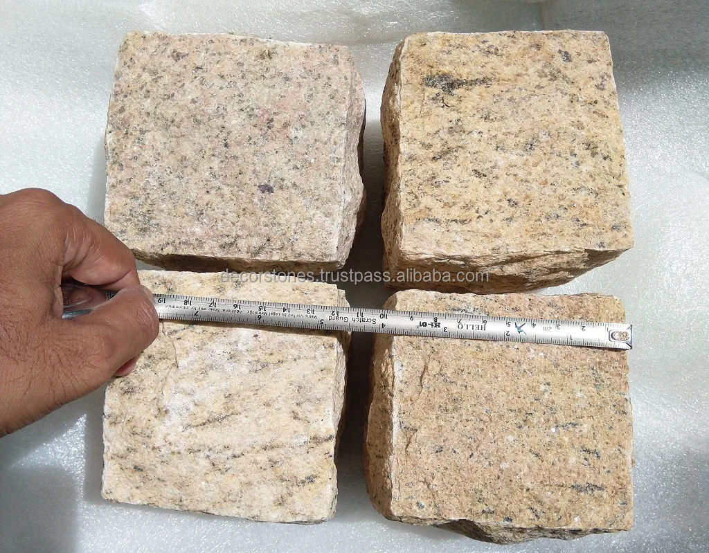 Yellow Granite Cube Stone Cobble Driveway Paving Landscape Outdoor Natural Pavers Garden Pavement Pathways Parking Wholesale