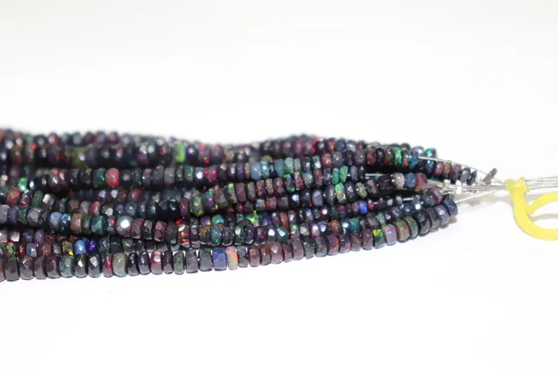 Hot selling Black Opal Faceted Rondelle Beads Ethiopian fire Opal Bead