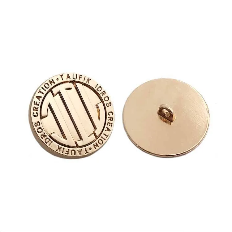 High Quality Engraved Gold Brand logo Custom Clothes Metal Dome Shank Button with for Denim Clothing