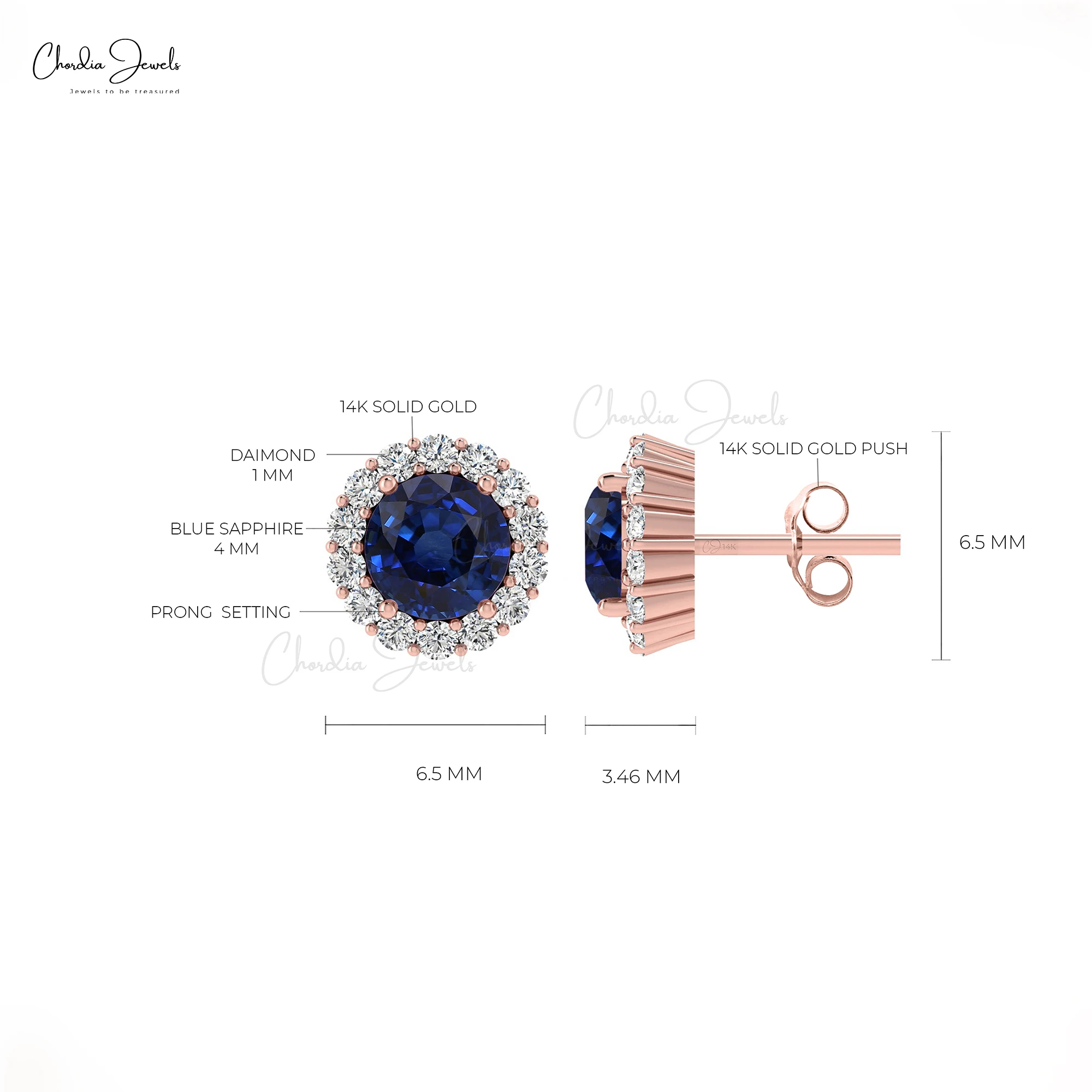 Bulk Buying Natural 0.46 TCW  Blue Sapphire Halo Studs 14k Solid Gold Diamond Minimalist Dainty Studs Top Wholesale Suppliers