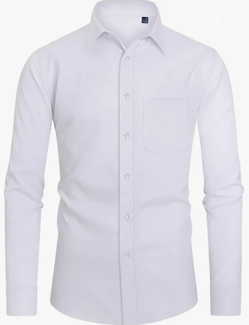 Belief Long Sleeve Button Up Shirts Solid Slim Fit Casual Business Formal Dress Shirt