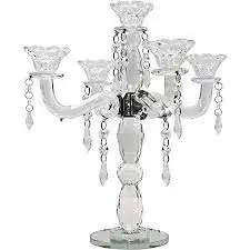 Handmade Heavy-Duty Aluminum Silver Candleholders 5-Arm Crystal Style for Home Decor Wedding Event or Christmas Parties