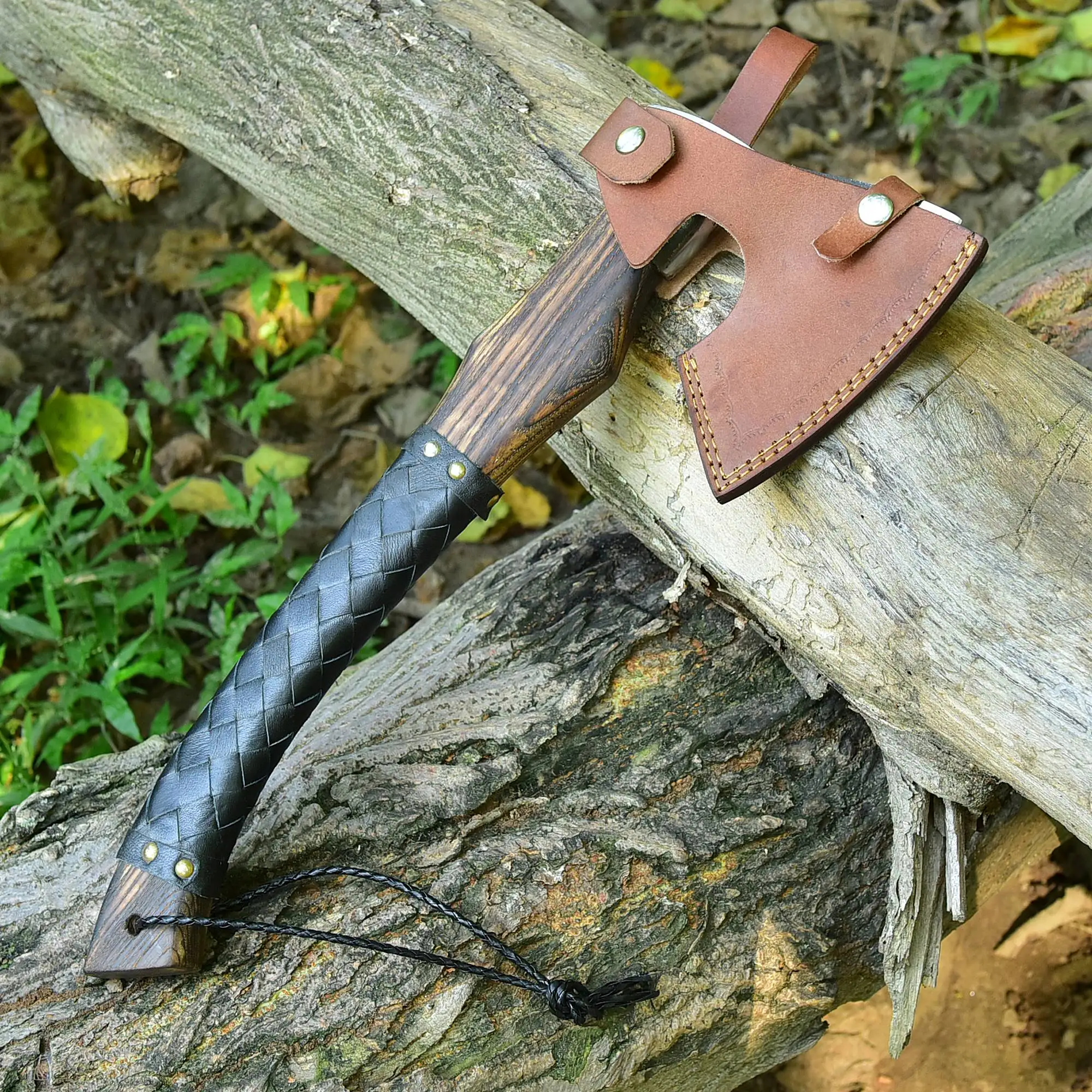 High Quality Carbon  Steel blade wood Handle Hatchet Axe Outdoor Hand Forged Camping  Axe With Protected Cover