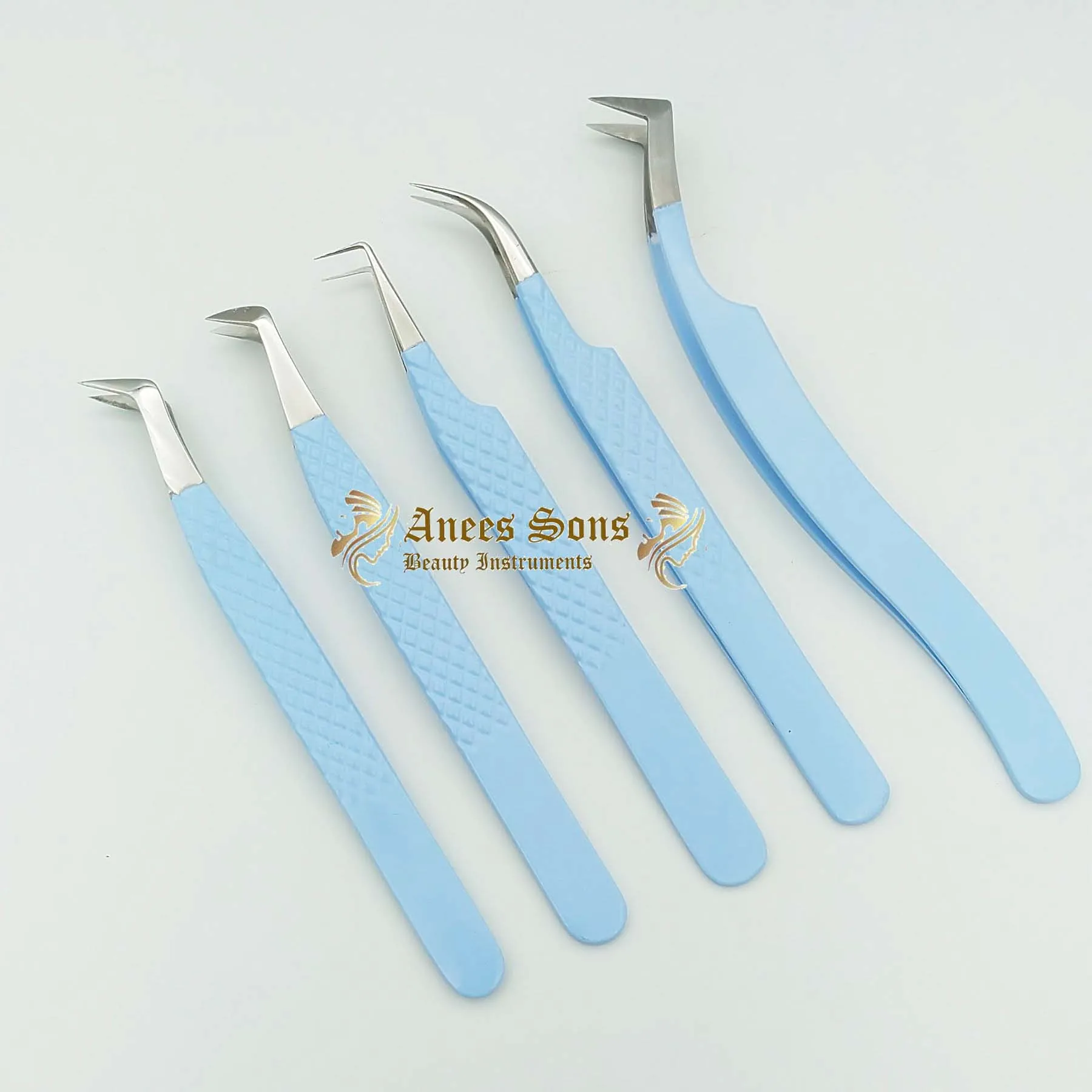 Sky Blue With Silver Tip Japanese Stainless Steel Eyelash Extension Tweezer With Private Label Lash Tweezers