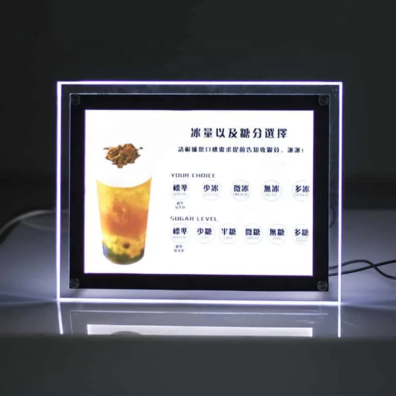 A3/A4 LED Backlit Crystal Lightbox Frameless Magnetic Lightbox Picture Easy-Change Lightbox for Restaurant/ Shop/ Mall/ Poster