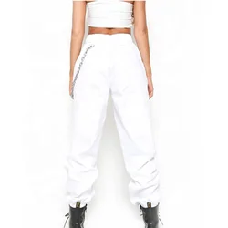 Women Casual Joggers Black High Waist Loose Female Trousers  Breathable Style harem pants chain style clothing premium knitted