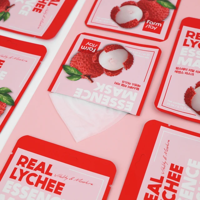Farmstay Real facial treatment mask vitamin C glow boosting mask Korean beauty face Lychee Essence Mask 23ml/1 pack