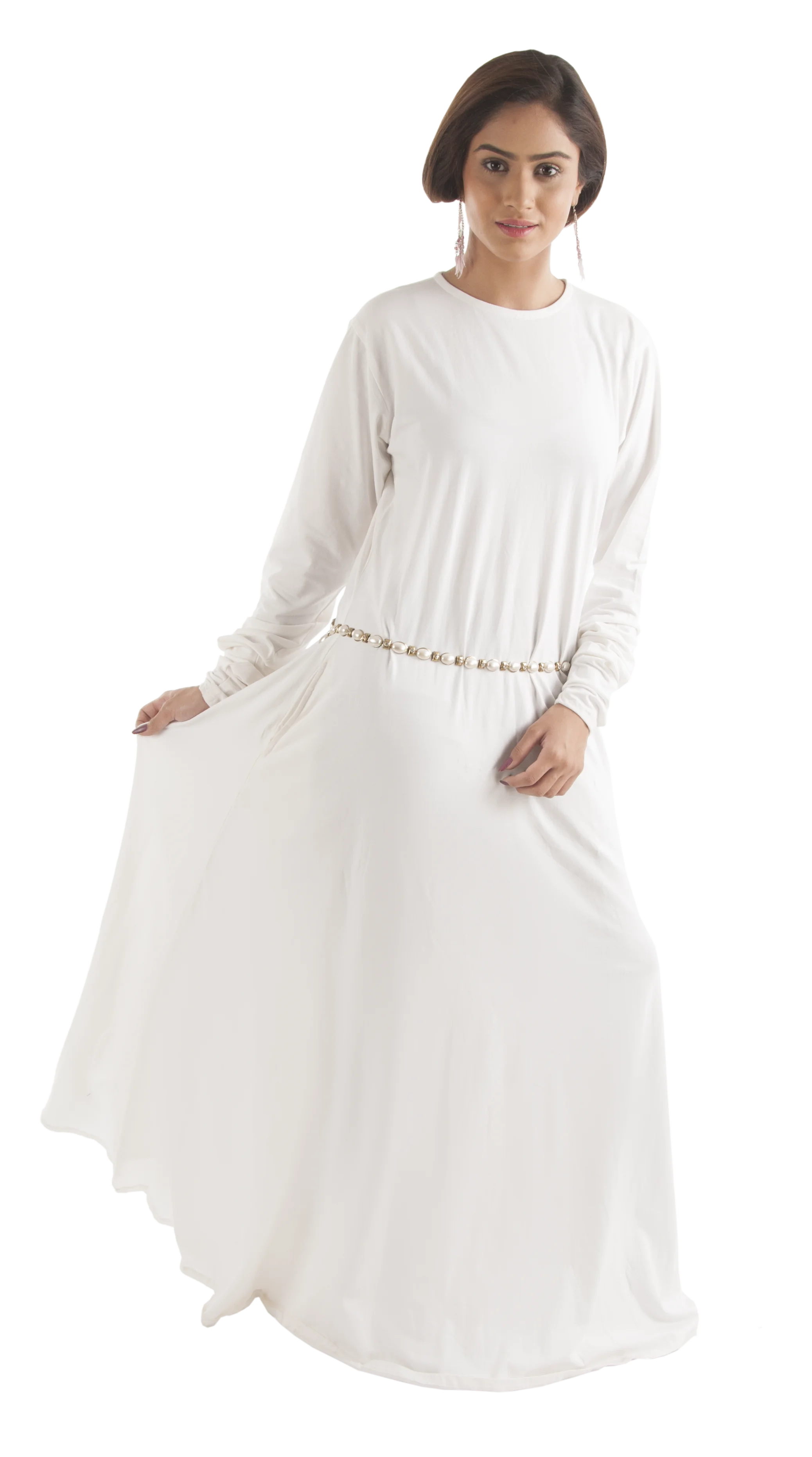 Abaya in Organic Fabric with Round Neck Design and Extra Long Sleeves comfortable abayas for Women and Girls