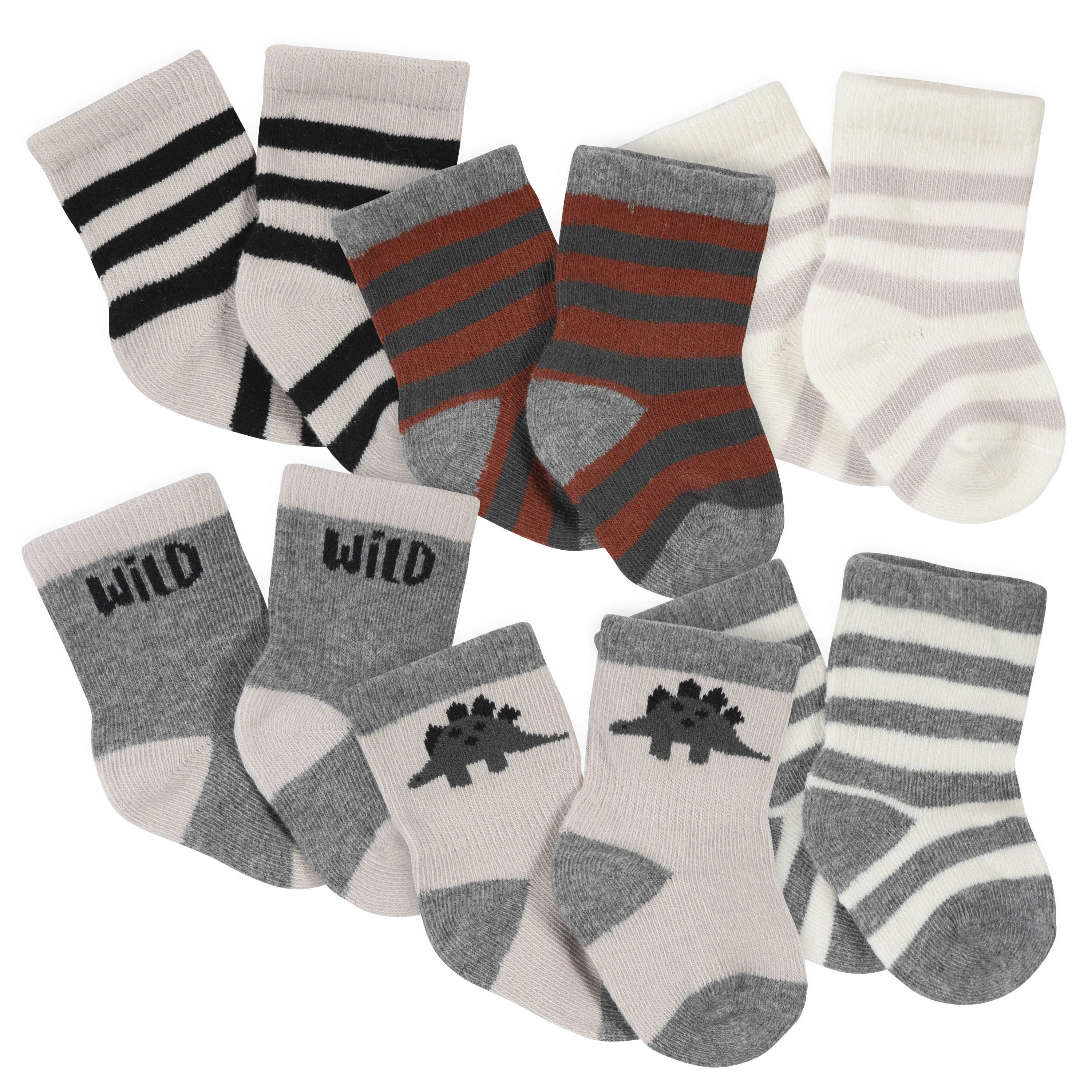 Gerber Unisex Baby Crew Socks 6-Pack Dino Inspired Jersey for Newborn & Boy Wiggle Proof 0-3 Months Size