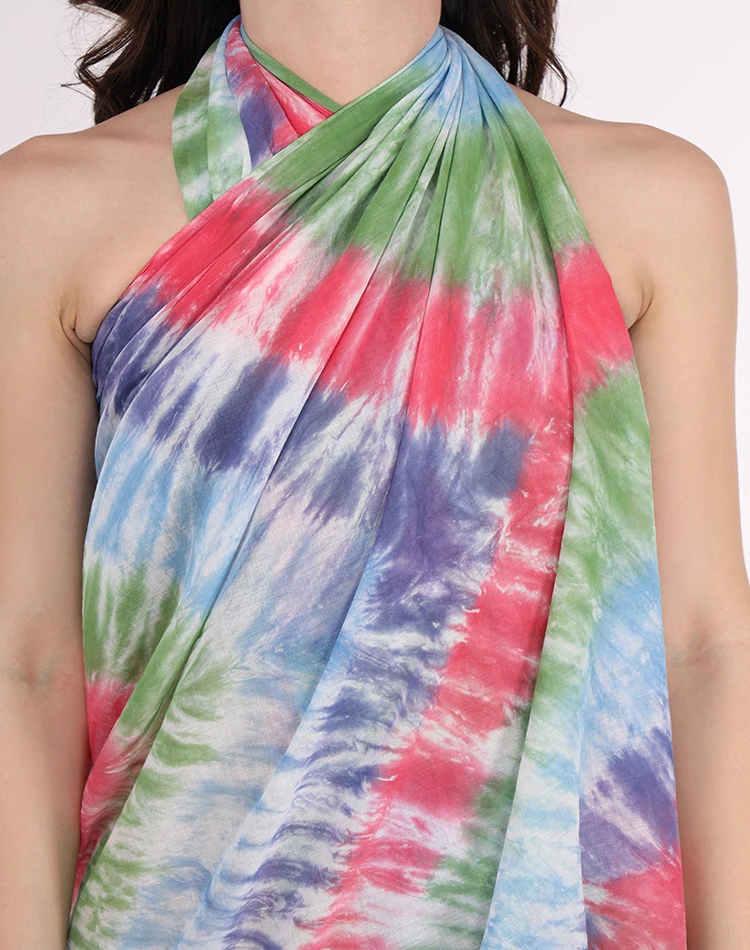 Beachwear swimwear luxury sarongs Tie-dye print halter bikini pareo scarf wrap full size 100% cotton cover up wrap for women