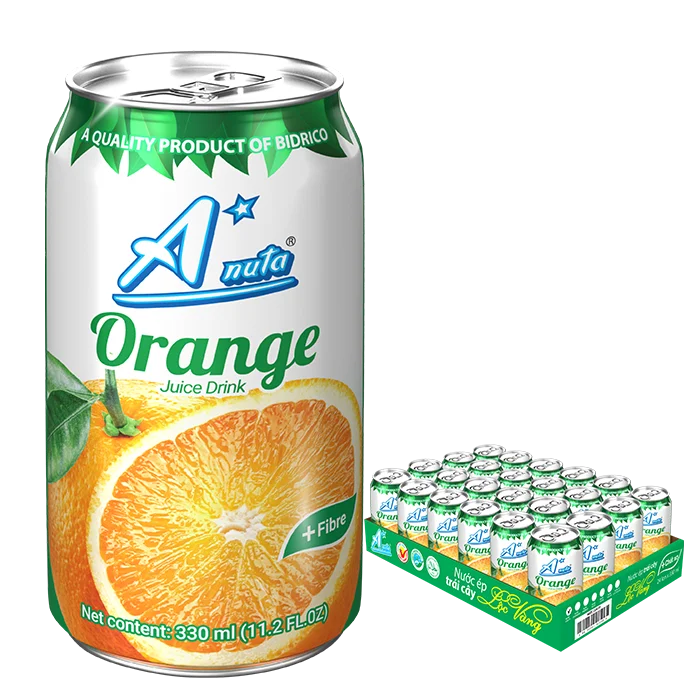 New Quality Orange Juice Drink A*nuta Brand Iso Halal Haccp Fruit Juice 330ml Beverage Packed In Can Vietnam Manufacturer