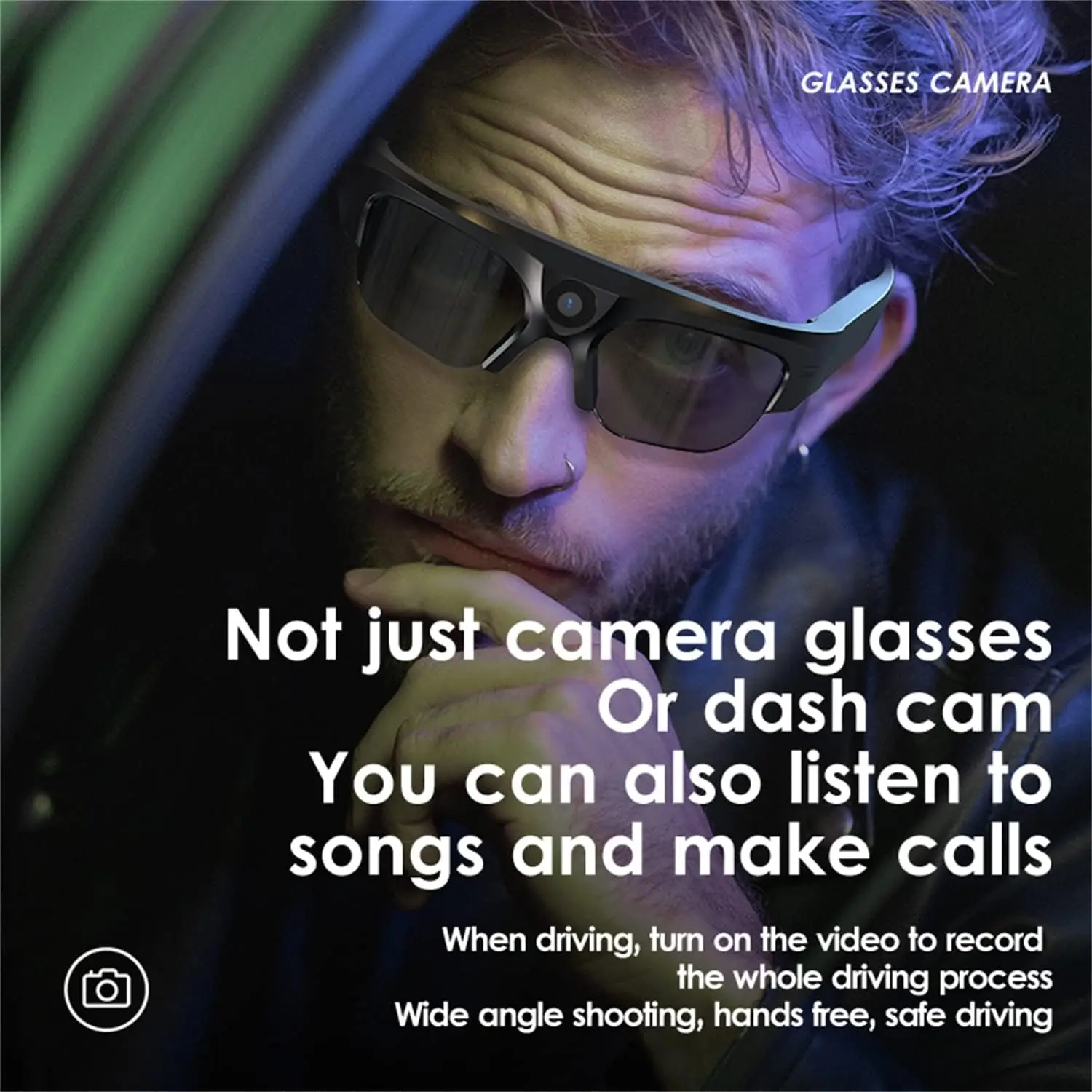 Smart Glasses with Camera Video Recording Action Camera 2K HD Recording 4K Photography Bluetooth Camera Audio and Microphone